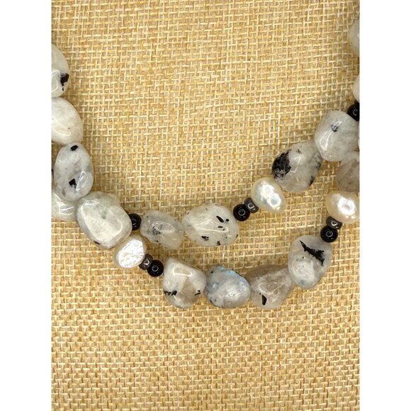 Handcrafted Multi-Strand Moonstone Pearl & Black Glass Necklace - Picture 4 of 10